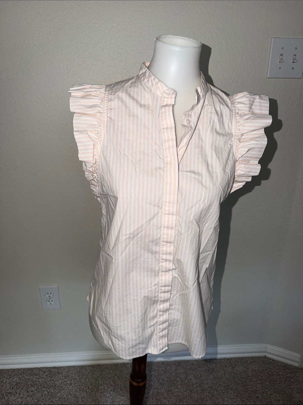 Express Light Pink Striped Ruffle Sleeve Button-Down Shirt